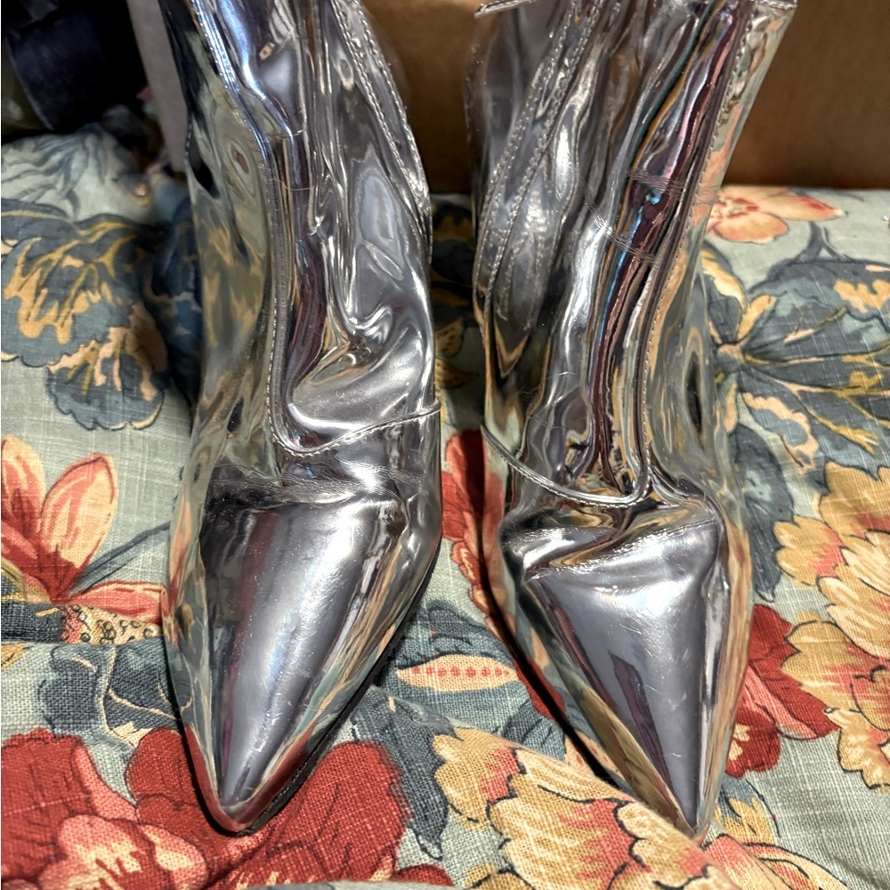 Size 8 beautiful silver patent ankle boots
